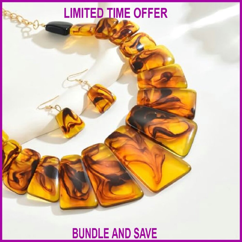Chunky Statement Necklace Set Tortoise Shell Acry… - image 6